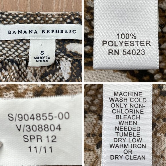 Banana Republic Blouse Women Small Sheer Snake Python Print Brown Black - Picture 14 of 15
